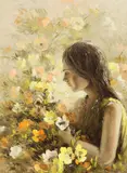 Dalhart Windberg, Woman in Profile with Flowers, oil on board