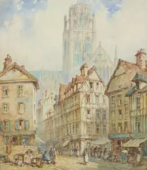 Pierre Le Boeuff, Rouen Cathedral, watercolor painting on paper