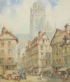 Pierre Le Boeuff, Rouen Cathedral, watercolor painting on paper