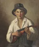 István Szász, Boy with a violin, oil on canvas