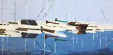 Will Brunson, Boats Reflecting in Water, oil on stretched canvas