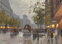 L.I. Francis, Paris Street Scene with Arc de Triomphe, oil on canvas