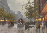 L.I. Francis, Paris Street Scene with Arc de Triomphe, oil on canvas