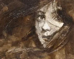 Frank Palmieri, Portrait of a young woman with windswept hair, oil on Masonite
