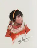 Armando Hinojosa, Probando el Jalapeno, gouache painting on paper