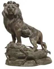 Lion Over Gazelle by Louis-Albert Carvin, Large patinated spelter sculpture, sold Sep 2025