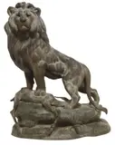 Louis-Albert Carvin, Lion Over Gazelle, Large patinated spelter sculpture