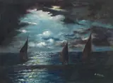 B. Avalos, Sailboats on moonlit waters, oil on canvas