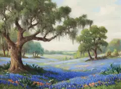 D.S. Nabinger, Texas Hill Country Landscape with Bluebonnets, oil on canvas panel