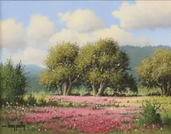 Larry Prellop, Texas Hill Country Landscape with Verbena, oil on canvas