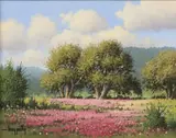 Larry Prellop, Texas Hill Country Landscape with Verbena, oil on canvas