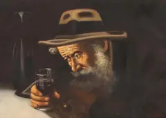 R. Lanzi, Bearded man with wine glass and pipe, oil on canvas