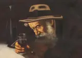 R. Lanzi, Bearded man with wine glass and pipe, oil on canvas