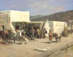 Lajos Markos, The Border Town, oil on board