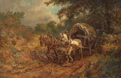 Carl Amann, Horse-drawn cart in a country landscape, oil on canvas