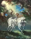 Francesco Pranolo, Two white horses, oil on canvas