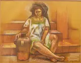 Raúl Anguiano, Alfarera Sentada, pastel drawing on paper