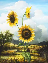 Kevin Sloan, Suns and Clouds, acrylic on canvas