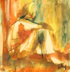 Ann Cushing Gantz, Seated figure, mixed media painting on paper