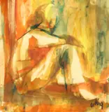 Ann Cushing Gantz, Seated figure, mixed media painting on paper