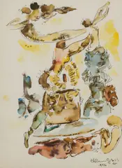 Chaim Gross, Tormented Self-Portrait, ink drawing with watercolor on paper