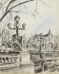 Guy Neyrac, Pont Alexandre III, mixed media drawing on paper
