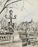 Guy Neyrac, Pont Alexandre III, mixed media drawing on paper