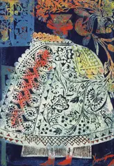 József Domján, Faraway, woodcut in colors on paper