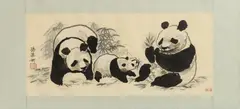 Mona Sun, Giant pandas and bamboo, ink painting on paper