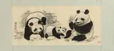 Mona Sun, Giant pandas and bamboo, ink painting on paper