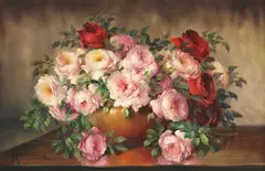 Mario Salimbeni, Still Life with Vase of Roses, Italian School oil on canvas