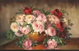 Mario Salimbeni, Still Life with Vase of Roses, Italian School oil on canvas