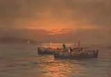Remo Testa, Fishing Boats at Sunrise, Italian School oil on canvas