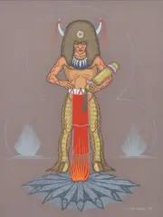 Fred Beaver, Native American Chief in Buffalo Headdress, tempera/ gouache painting on paper