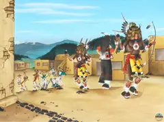 Marcellus Medina, Pueblo Ceremonial War Dancers, watercolor painting on paper