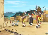Marcellus Medina, Pueblo Ceremonial War Dancers, watercolor painting on paper