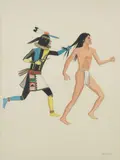 Waldo Mootzka, Kachina Warrior in Pursuit, watercolor painting on paper