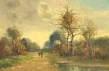 Henri Matthys, Two Figures in Wooded Landscape, oil on canvas