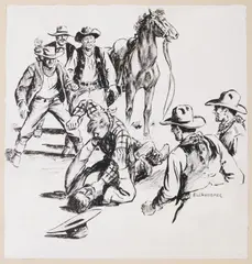 Nicholas [Nick] Eggenhofer, Horse Thief, ink and gouache painting on illustration board