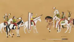 Carl Sweezy, The Meeting of the Chiefs, mixed media painting on paper