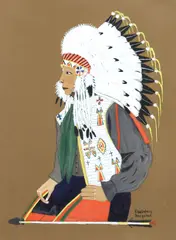 Carl Sweezy, Chief in Profile, acrylic painting on paper