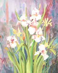 Janet Rucker, Bearded Irises, mixed media painting on canvas