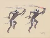 Robert Chee, Fire Dancers, gouache painting on paper