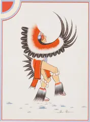 Larry Big Bow, Ceremonial Eagle Dancer, gouache painting on paper
