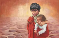 J. Halverson, Two children, acrylic on canvas
