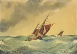 Johann Heinz Mindermann, Fishing boat off Norderney, oil painting on stretched canvas