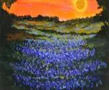 Judy Copeland, Sunset with Bluebonnets, acrylic painting on illustration board