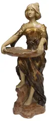 Bernhard Bloch, Beauty with Lily Pad, Art Nouveau parcel gilt ceramic sculpture