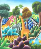 Lionel Dumont, Jungle scene with lion, oil on canvas