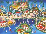 Merissaint Elissaint, Caribbean village and harbor, oil on canvas